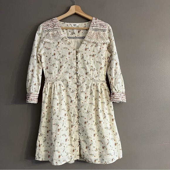 .Object Breeze Short Dress Linen Blend Lace Cottage Core Prairie Floral Sz 38/S - Picture 3 of 16